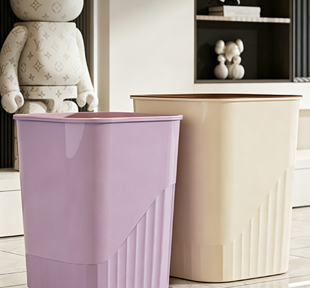 Nesting Stackable Open-Top Trash Cans with Textured Design | Slim Rectangular Waste Bins in Black, Green, Cream & Lavender | Space-Saving for Dorms, Offices & Kitchens