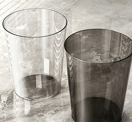 Modern Minimalist Clear & Smoke Gray Cylinder Trash Can | Sleek Transparent Waste Bin for Vanity, Office & Modern Home Decor
