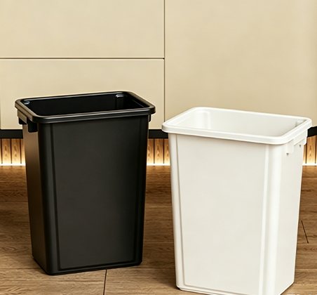 Modern Minimalist Rectangular Open-Top Waste Bin with Side Grips | Large Capacity Plastic Trash Can for Kitchen, Office & Living Room | Black & White