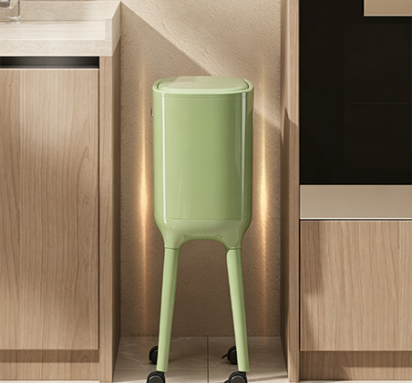 Sleek Mint Green Tall Step Trash Can with Rolling Wheels | Modern Elevated Waste Bin with Flip Lid for Kitchen, Bathroom &amp; Hallway