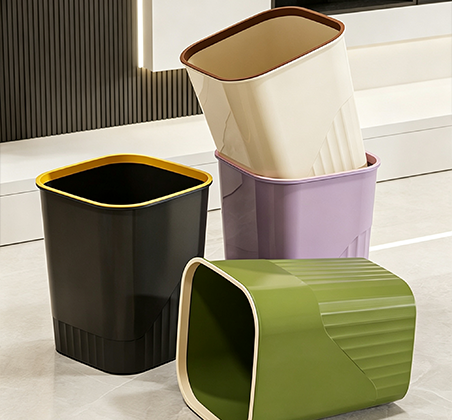 Nesting Stackable Open-Top Trash Cans with Textured Design | Slim Rectangular Waste Bins in Black, Green, Cream & Lavender | Space-Saving for Dorms, Offices & Kitchens