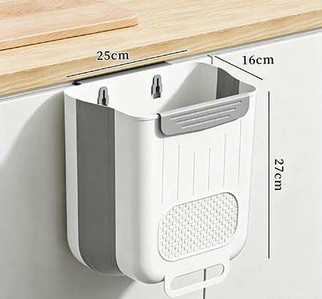 Space-Saving Hanging Kitchen Trash Can with Sturdy Hooks | Compact Cabinet Door Waste Bin for Food Scraps, Prep &amp; Cleaning | White &amp; Beige Available