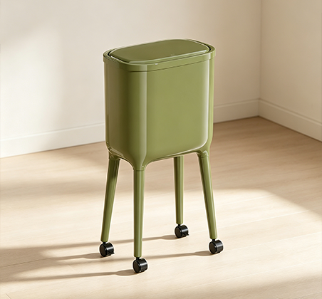 Sleek Mint Green Tall Step Trash Can with Rolling Wheels | Modern Elevated Waste Bin with Flip Lid for Kitchen, Bathroom &amp; Hallway