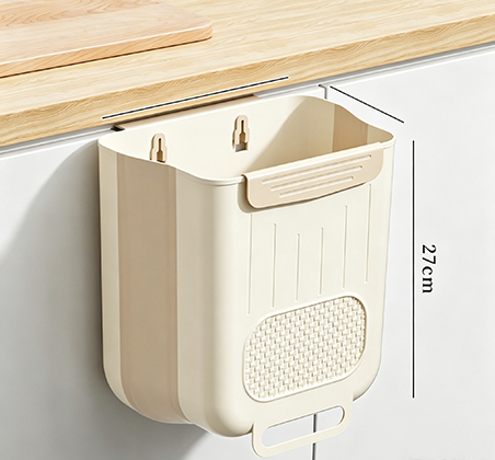 Space-Saving Hanging Kitchen Trash Can with Sturdy Hooks | Compact Cabinet Door Waste Bin for Food Scraps, Prep &amp; Cleaning | White &amp; Beige Available